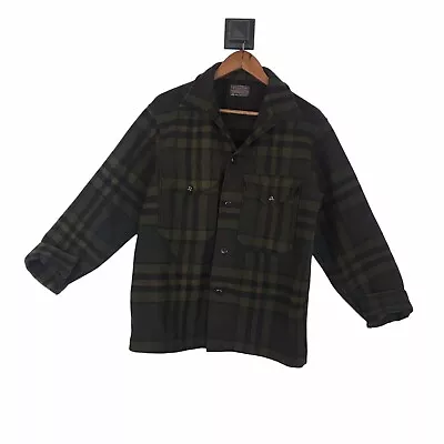 VTG Pendleton Wool Board Shirt Jacket Small Green Plaid Outdoors Pockets • $85