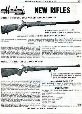 1952 Print Ad Of Mossberg Model 146B & 144 Bolt Action Rifle • $9.99