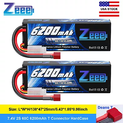 2xZeee 2S LiPo Battery 6200mAh 7.4V 60C Deans T For RC Car Truck Helicopter Boat • $35.62