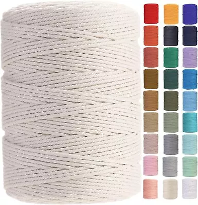 3mm 200M Natural Cotton Twisted Cord Craft Macrame Artisan Rope Weaving Wire DIY • £6.15