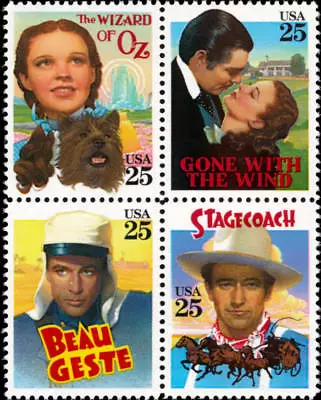 Classic Films 2445-8 Mint NH 1990 USA Block Of 4 Wizard Of Oz Gone WithThe Wind • $1.97