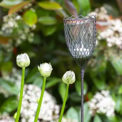 Garden Tea Light Stake Spiked Lantern Candle Holder Outdoor Rust Lattice Wire • £15