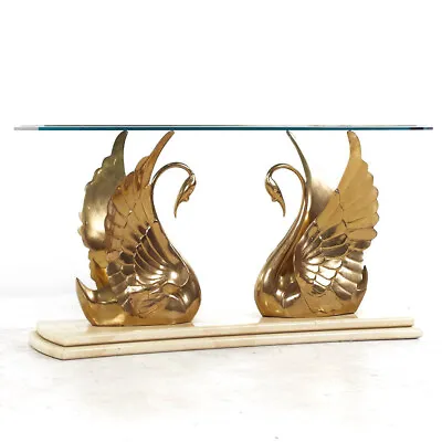 Mid Century Italian Brass Swan Console Table • $3847