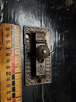 Vintage Cast Iron Cabinet Latch & Keeper W Decorative Knob - No Screws Lot 3 • $24