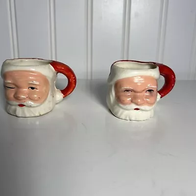 Vintage Lot Of 2 Ceramic Santa Shot Glasses Mugs 1 Winking • $29