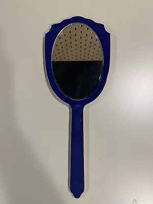 Vintage Dupont USA Lucite Royal Blue Hand Mirror Crest Emblem Art Noveau Vanity • $19.99