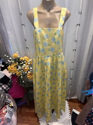 Vintage Laura Ashley Dress Size 10 Yellow Floral Long Cotton Summer Beautiful • $59.99