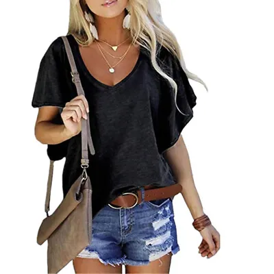 $15.67 • Buy Women's Casual V Neck T-Shirt Ladies Short Sleeve Baggy Loose Tops Blouse Tee US