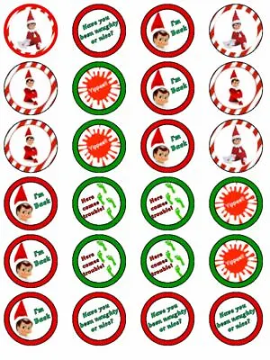 £2.68 • Buy 24 X Pre Cut Elf On Shelf Xmas Christmas Wafer Paper Cup Cake Toppers 