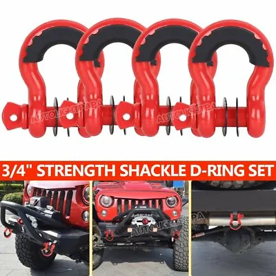 4set 3/4  D-Ring Red Bow Shackles W/ Black Isolators Washer Clevis Kit 4.75 Ton • $37.99