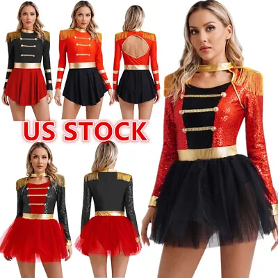 US Women's Circus Ringmaster Cosplay Costume Sequins Skirt Bodysuit Dress Party • $19.71