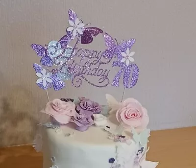 Lilac Butterfly Birthday Glitter Cake Decoration Any Age Cake Topper • £4.97
