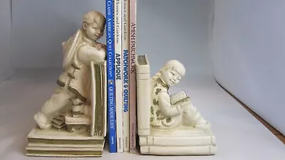 Impressive Mid Century Plaster Bookends Oriental Couple W Books Blonde Dark Gold • $65.95