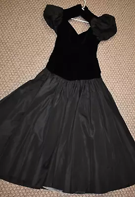 Vintage 1980s Black Velvet & Taffeta DropWaist Party Dress • $44