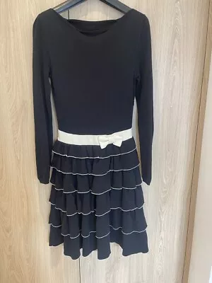 Red Valentino Black Wool Dress With Contrast Ribbon Size XS 6UK • £65