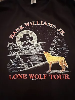 Vintage Hank Williams Jr Shirt Lone Wolf Tour Black Short Sleeve Mens Size Large • $32.50