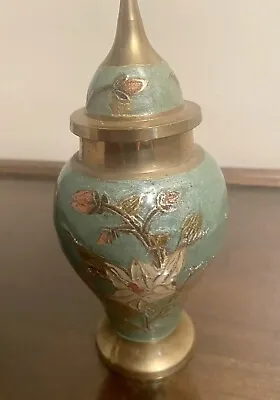 Vintage Cloisonné Enameled Brass Ginger Jar Vase Urn Rose And Lilly • $17