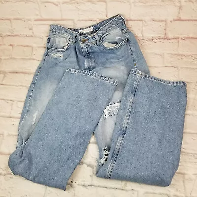 Zara Jeans Womens Size 10 High Rise Denim Light Wash High Rise Distressed • $12.99