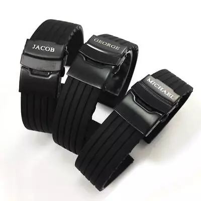 Name Engraved Personalized Rubber Silicone Watch Band Double Locking Buckle #012 • $19.95