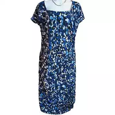 Blue Leopard Print Stretchy Ruched Fitted Dress By Marc Bouwer Sz Medium • $9.99