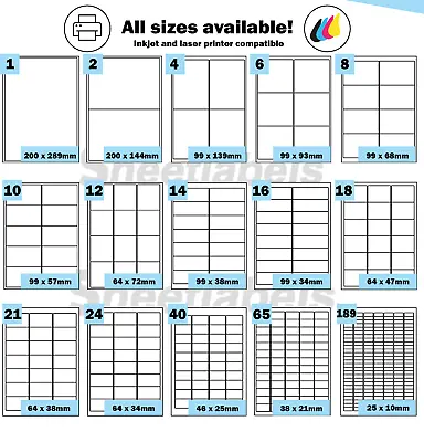 500 Sheet Box A4 Self Adhesive Printer Parcel Sticky Labels. 15 Sticker Sizes • £3325