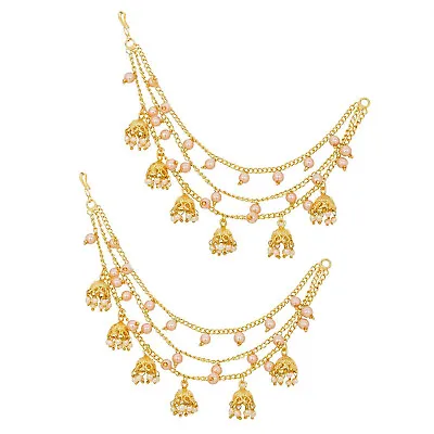 Indian Traditional Gold Plated Pearl Hair Chain Jhumki Earrings For Women • $25.16