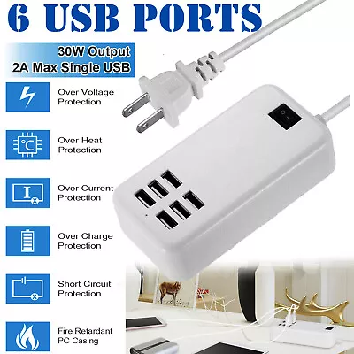 Multiport 6 Port USB Desktop Hub Fast Wall Charger Station AC Power Adapter 110V • $13.67