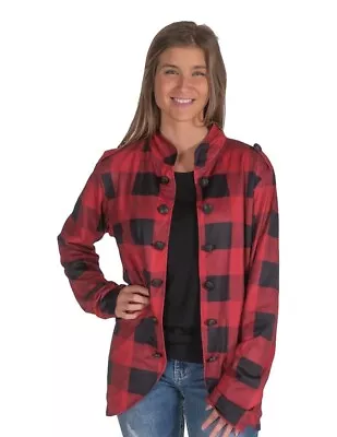 Cowgirl Tuff Western Jacket Womens Military Plaid M Red H00680 • $99.94