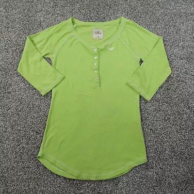 Hollister Shirt Women Medium Green 3/4 Sleeve Popover Preppy Casual Lightweight • £17.36