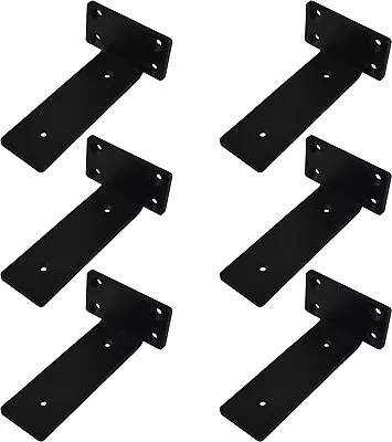 6 Pack 6 Inch Black L Shelf Bracket 1/5 Inch Thicked Iron Shelf Brackets Metal • $13.99