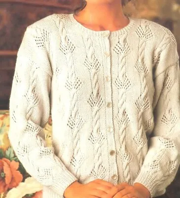 0409 Lady's Lace & Cable Cardigan 30-40   DK - Vintage Knitting Pattern Reprint • £3.49