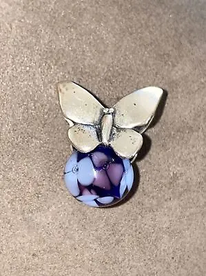 Trollbeads Summer Butterfly Glass Bead Charm Slide Pendant Flower Purple Signed • $75