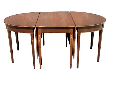 Federal Style Mahogany Three Part Banquet Dining Table With Rare Ziggurat Inlay • $5875