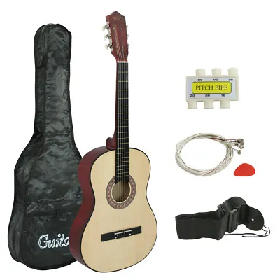 38  Wooden Beginners Acoustic Guitar With Guitar CaseStrap And Pick Natural • $44.58