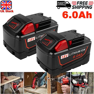 2X 18V 6.0Ah High Capacity Li-ion Battery For Milwaukee For M18 18V 48-11-1860 • £33.99