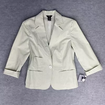 Mossimo Blazer Women's S NWT Green Pin Striped Fitted One Button Stretch Career • $16.77