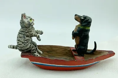 Miniature Bergman? Bronze Cold Painted Cat And Dachshund In Rowboat • $184.99