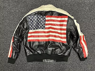 Vintage Michael Hoban Wheremi USA American Flag Leather Jacket Mens Sz Large • $49.99