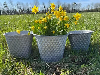 Set Of 3 OR 1 Galvanised Zinc Pattern Metal Pots | Garden Flower Planter Trough • £16.99