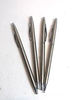 Lot Of 4  TERZETTI Model  SLIM  PLUS BRUSHED CHROME BALLPOINT PENS-Slim Pen • $8.55