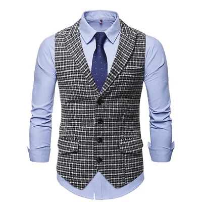 Mens Vests Double Breasted Plaids Checks Waistcoats Formal Dress Tops Vests Tops • $23.74