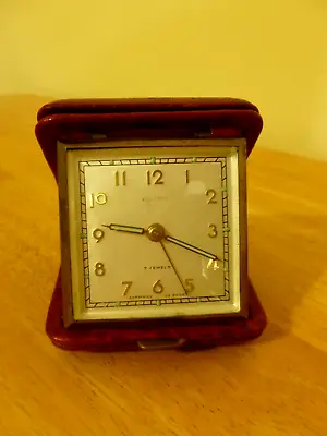 Vintage FLORN Wind Up Travel Alarm Clock Made In Germany Red Leather Case • $14.95