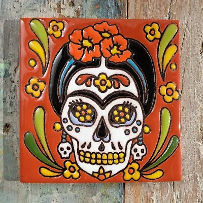 MEXICAN Relief TILE 10.5X10.5 CMS Skeleton FRIDA • £4.95