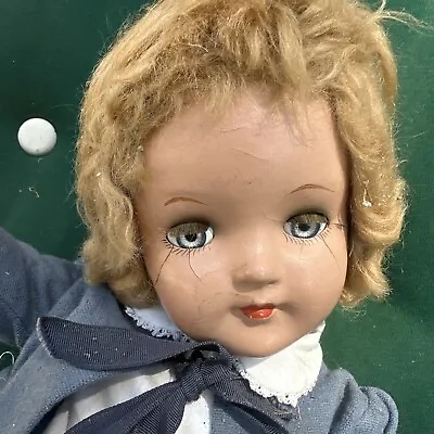 Old Doll Metal Jointed Mid Century Composition  Antique Blue Eyed Blonde 22 Inch • $37