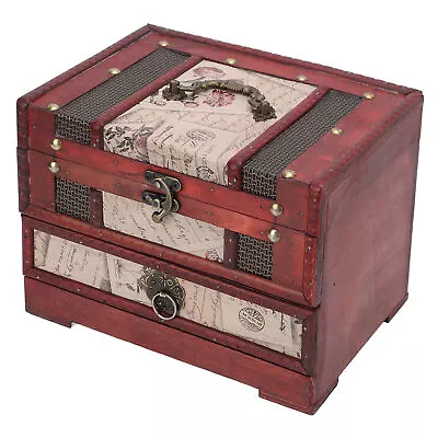 Large Jewelry Box Multi Layers Durable Wood PU Leather Vintage Jewelry Case EJU • $69.54