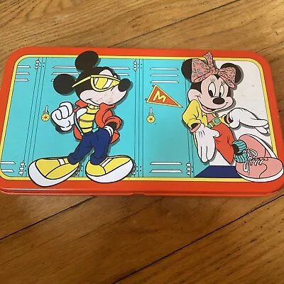 Vintage School Mickey And Minnie Mouse Tin Pencil Box The Tin Box Co. Of America • $12