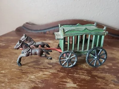 Antique Cast Iron Horse Drawn Circus Wagon Green 2 Horse Vintage • $40.50