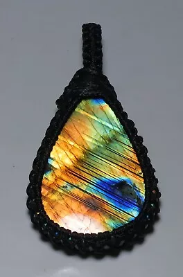 80 Ct Macrame Pear Pendant 100% Natural Multi Fire Labradorite Gemstone Aa-154 • $7.99