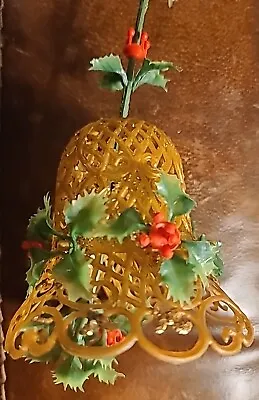 Vtg Christmas Plastic Holly Berry Mistletoe Ball Bell Hanging Gold Red Green • $19.95