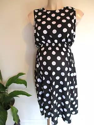 £10 • Buy New Look Maternity Black & White Polkadot Sleeveless Tea Dress Size 12